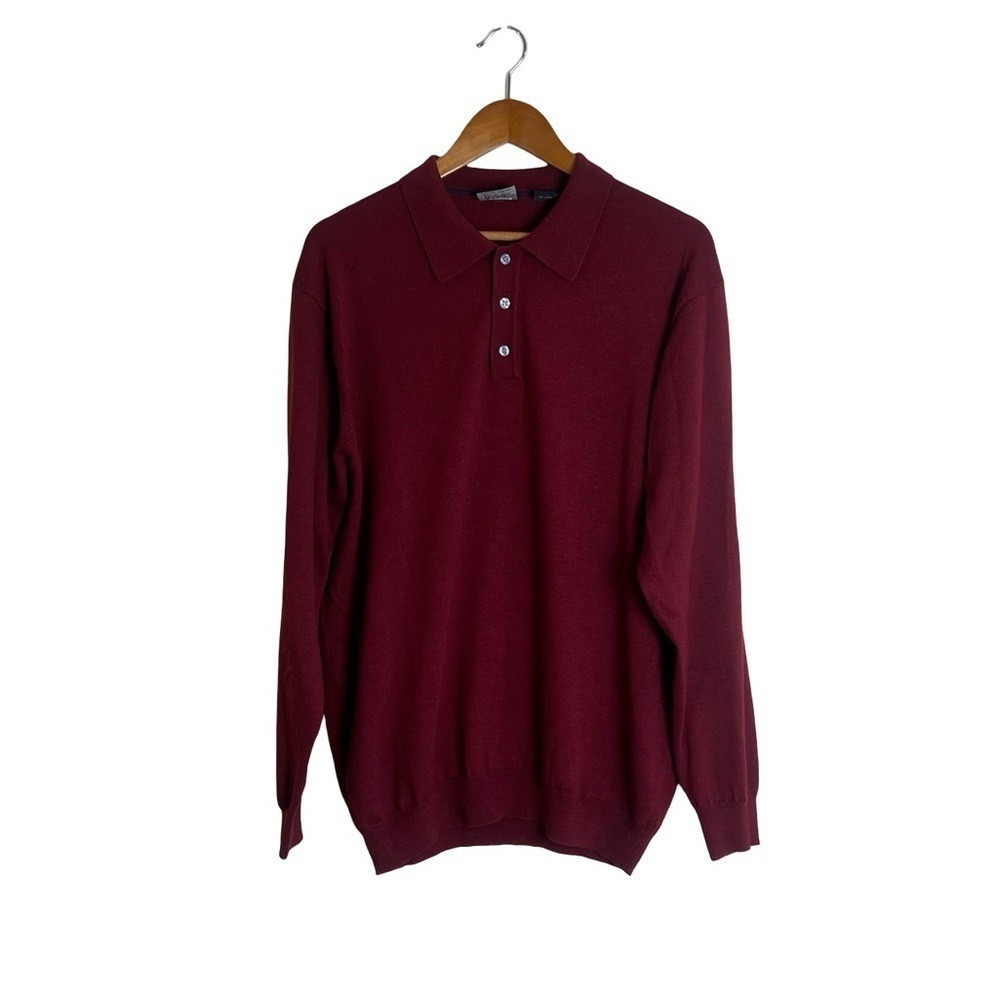 Jos A Bank Signature Collection Mens XL Burgundy 100% Merino Wool Polo Sweater